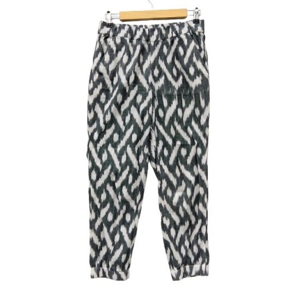 J Crew Seaside Ikat Print Pants Size 2 Joggers Gray White Pull On Boho Pockets - Picture 2 of 12